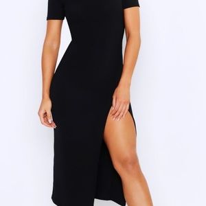 Black Ribbed Dress with split on the side
